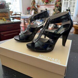 MICHAEL KORS Berkley T-Strap Heels Black Patent High Heel
